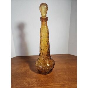 Vintage 1970s Amber Rossini Italian Empoli Genie Bottle 14.75" (Missing Rubber)